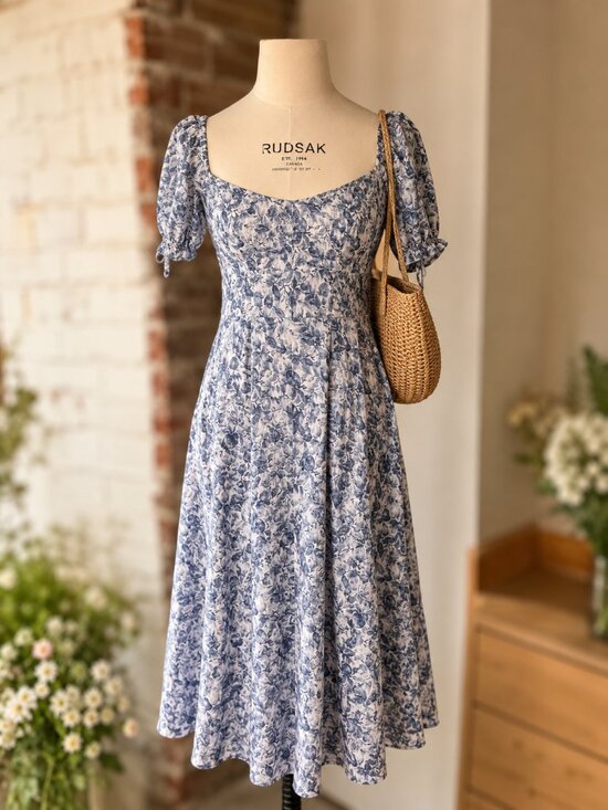 Abercrombie & Fitch Dresses & Skirts - Abercrombie & Fitch Blue Floral Smocked Mini Dress Puff Sleeve XS Cottagecore